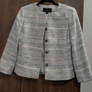 Ann Taylor Factory-NWT-tweed look button front collarless blazer-Size 2